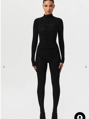 naked wardrobe Black Crystal -Studded Footed Tights Leggings